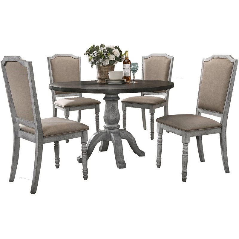 Roundhill Furniture Iris Wood 5-Piece Dining Set in Weathered White