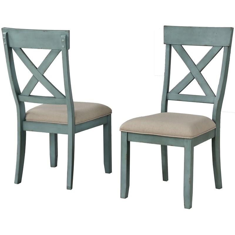 Roundhill Furniture Prato Wood Cross-Back Dining Chair Antique Blue (Set of 2)