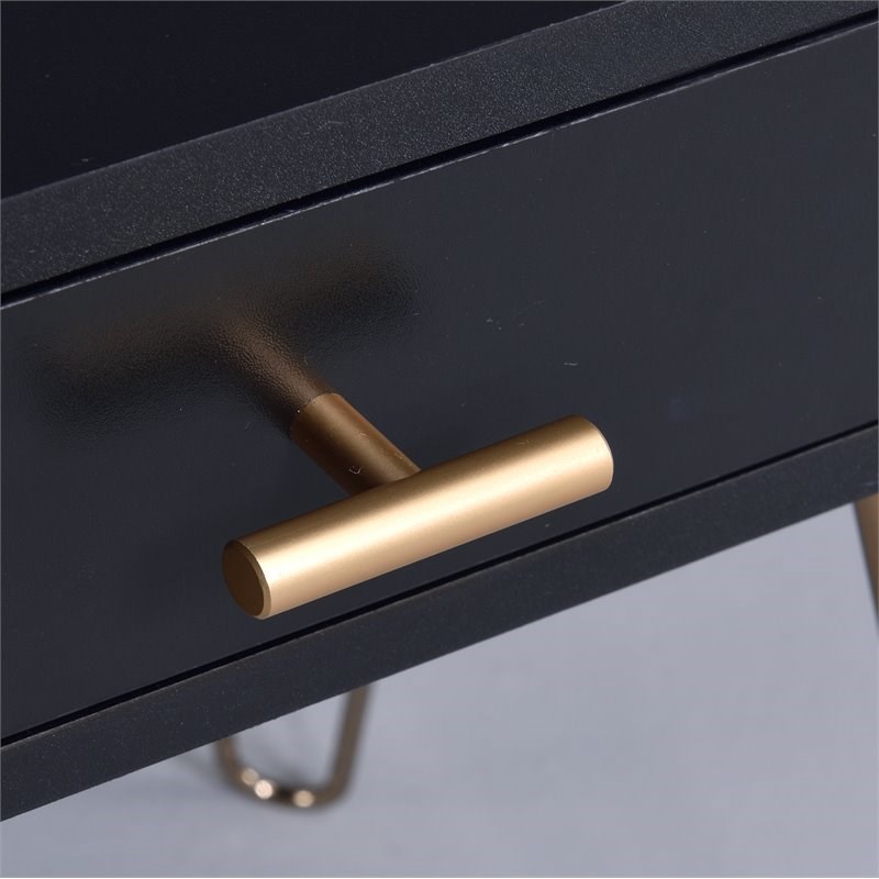 Roundhill Furniture Hailey 1-Drawer Wood End Table in Black/Gold Metal Legs