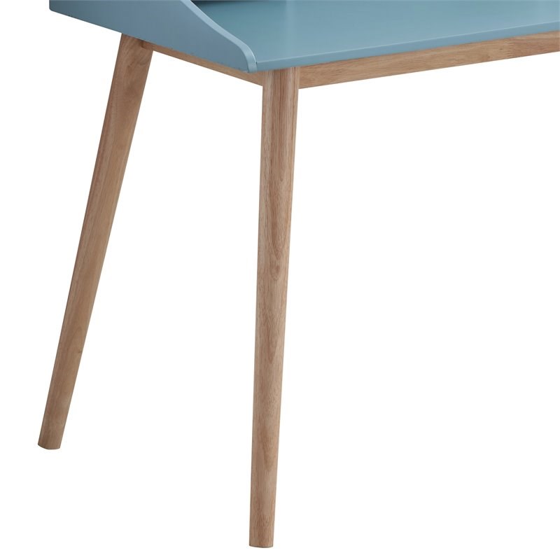 Roundhill Furniture Roskilde Solid Wood Writing Desk with Hutch in Blue