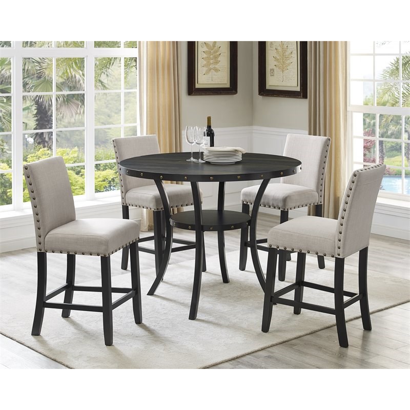 Roundhill Furniture Biony Wood Counter Dining Set with Chairs in Espresso/Tan