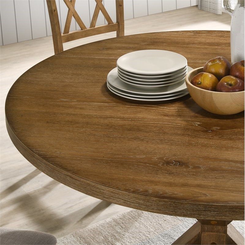 Roundhill Furniture Windvale Cross-Buck Wood 5-Piece Counter Dining Set Tan