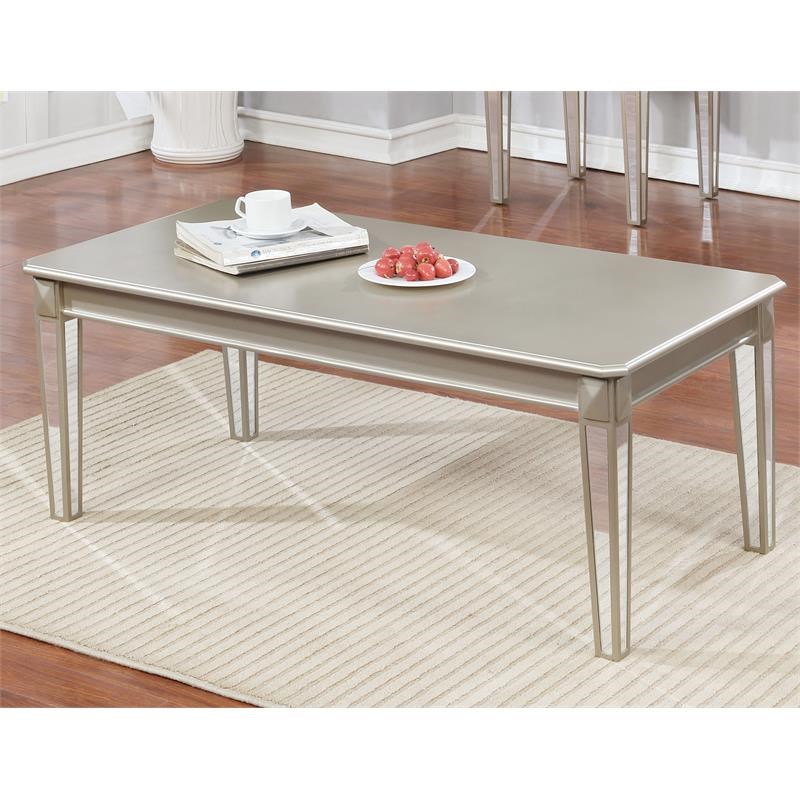 Barent Contemporary Wood Coffee Table with Mirrored Legs in Champagne