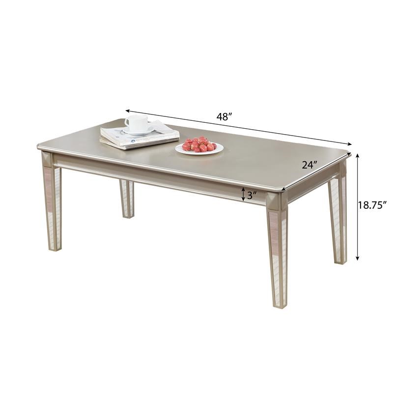 Barent Contemporary Wood Coffee Table with Mirrored Legs in Champagne