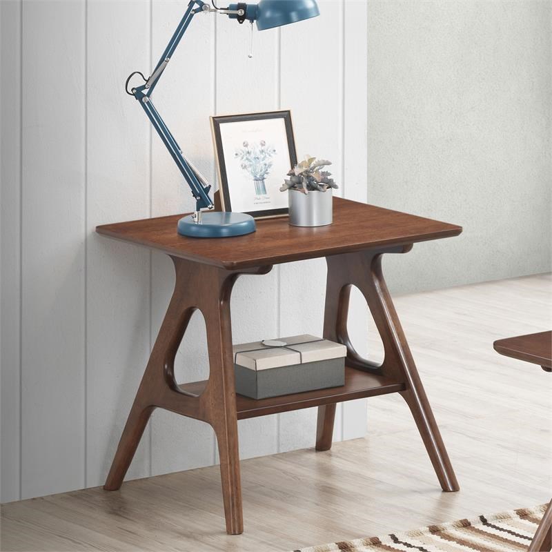 Arona Mid-Century Modern Wood End Table with Shelf