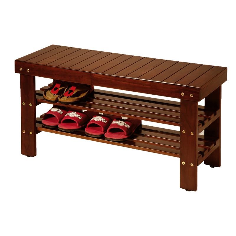 Roundhill Furniture Pina Quality Solid Wood Shoe Bench in Cherry Finish