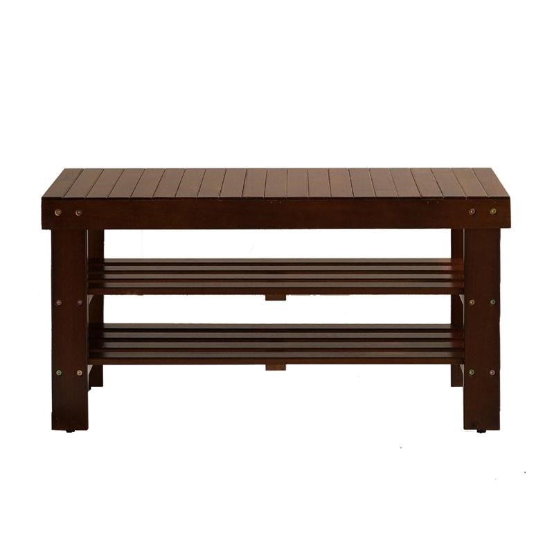 Roundhill Furniture Pina Quality Solid Wood Shoe Bench in Cherry Finish