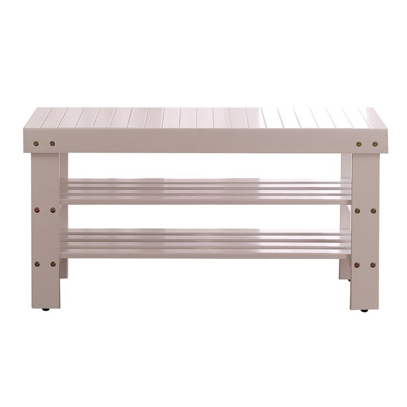 Roundhill Furniture Pina Quality Solid Wood Shoe Bench in White Finish