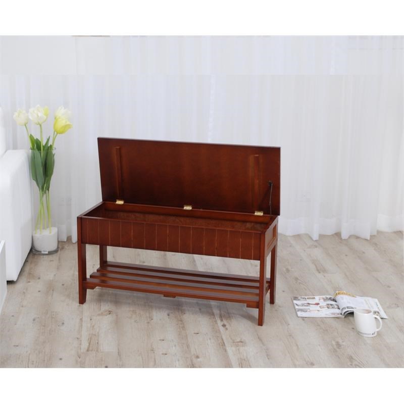 Roundhill Quality Solid Wood Shoe Bench with Storage in Cherry
