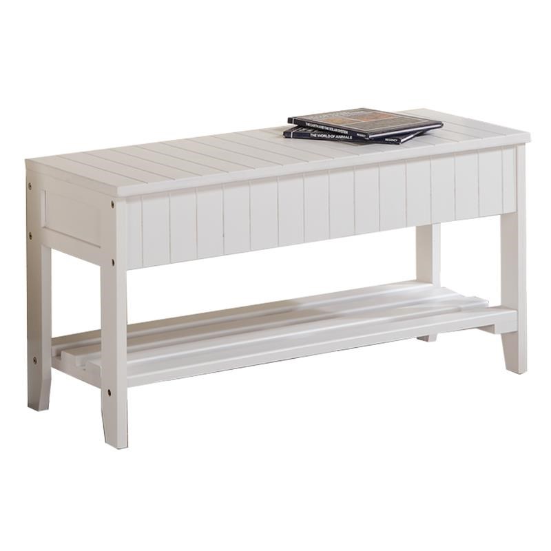 Roundhill Quality Solid Wood Shoe Bench with Storage in White