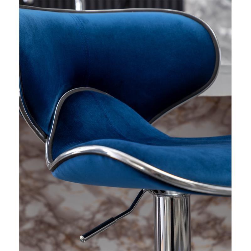 Masaccio Velvet Upholstered Adjustable Swivel Barstool(Set of 2) in Blue