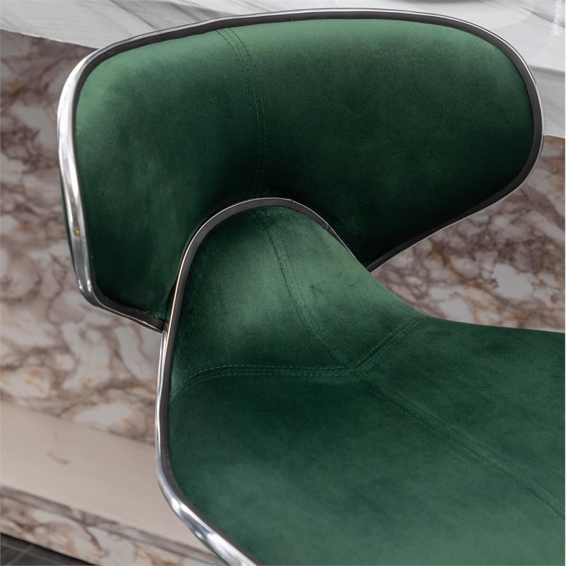 Masaccio Velvet Upholstered Adjustable Swivel Barstool(Set of 2) in Green