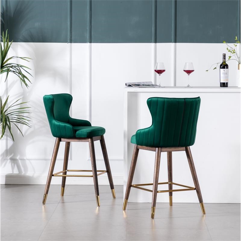 Leland Fabric Upholstered Counter Height Wingback Stools(Set of 2) in Green