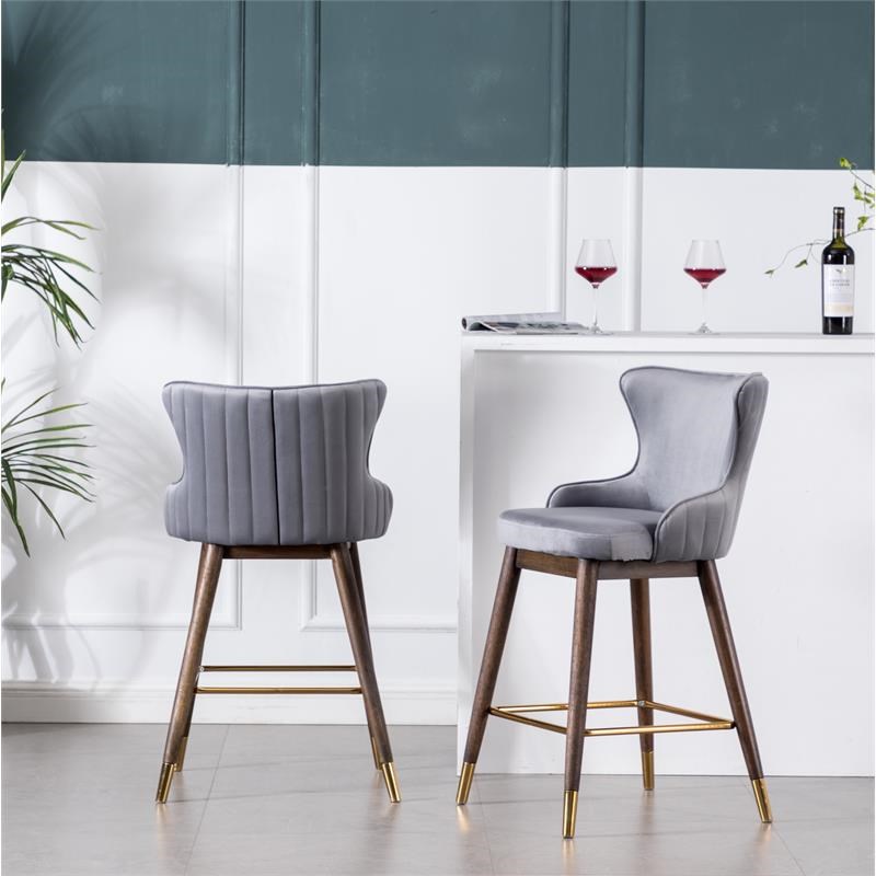 Leland Fabric Upholstered Counter Height Wingback Stools(Set of 2) in