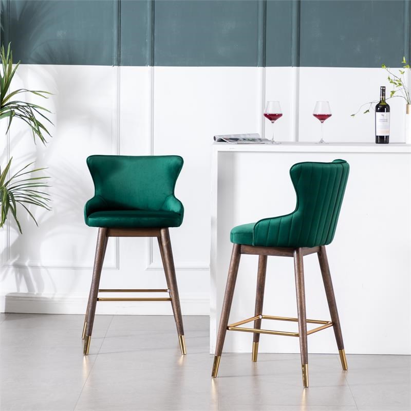 Leland Fabric Upholstered Wingback Bar Stools(Set of 2) in Green