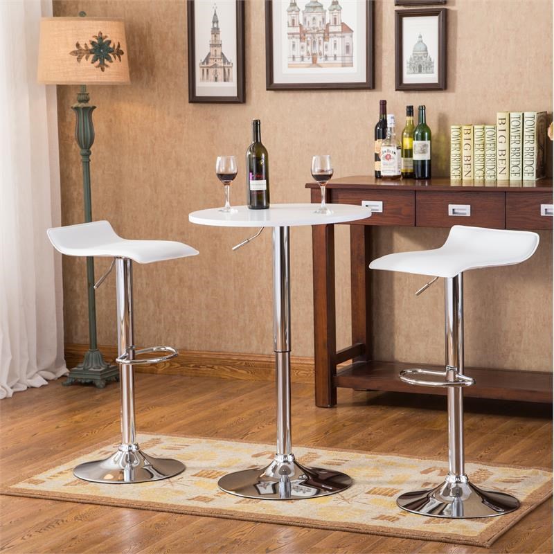 Baxton Adjustable Height Bar Table with 2 Adjustable Swivel Stools Set in White