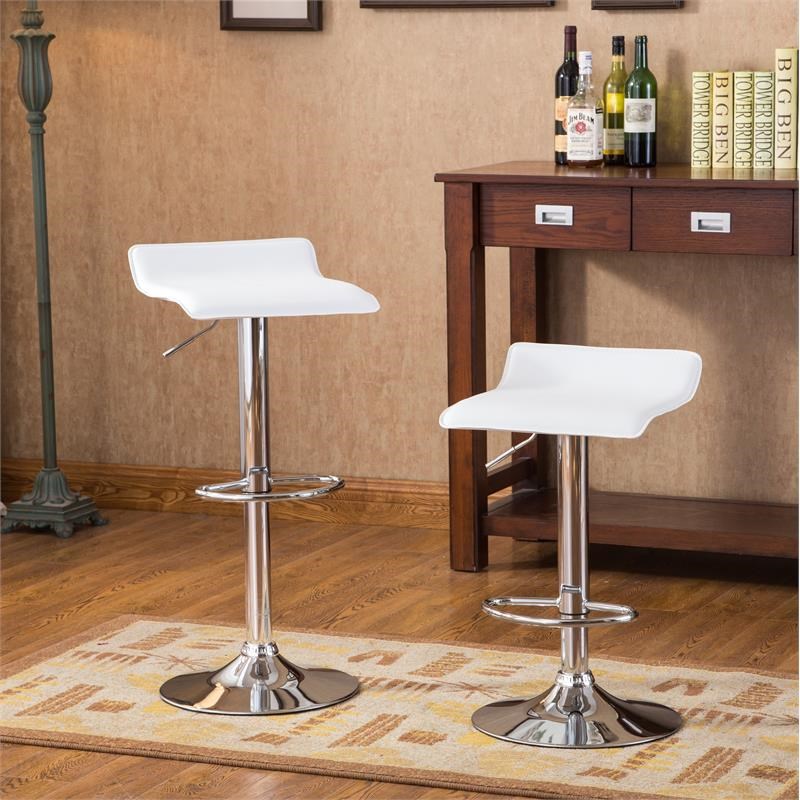 Baxton Adjustable Height Bar Table with 2 Adjustable Swivel Stools Set in White