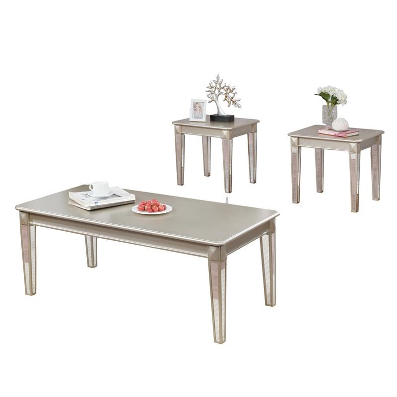 Barent Contemporary Wood 3-Piece Coffee Table Set in Champagne