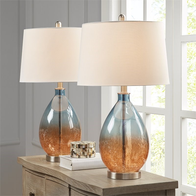 510 Design Cortina Contemporary Glass and Fabric Table Lamps in Blue (Set of 2)