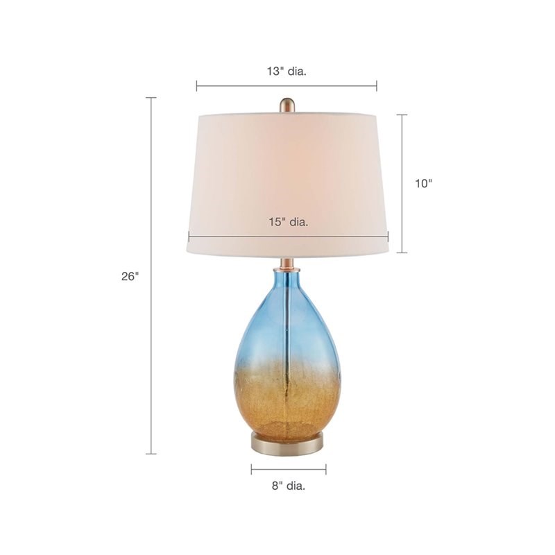 510 Design Cortina Contemporary Glass and Fabric Table Lamps in Blue (Set of 2)