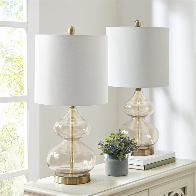510 Design Ellipse Contemporary Glass and Fabric Table Lamps in Gold (Set of 2)