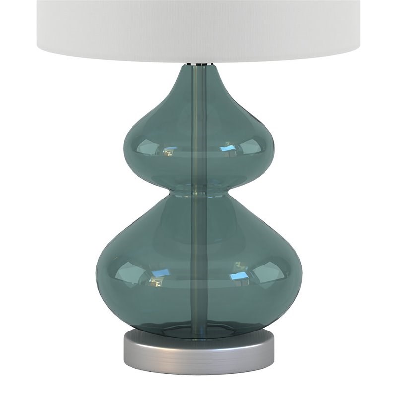 510 Design Ellipse Contemporary Glass and Fabric Table Lamps in Blue (Set of 2)