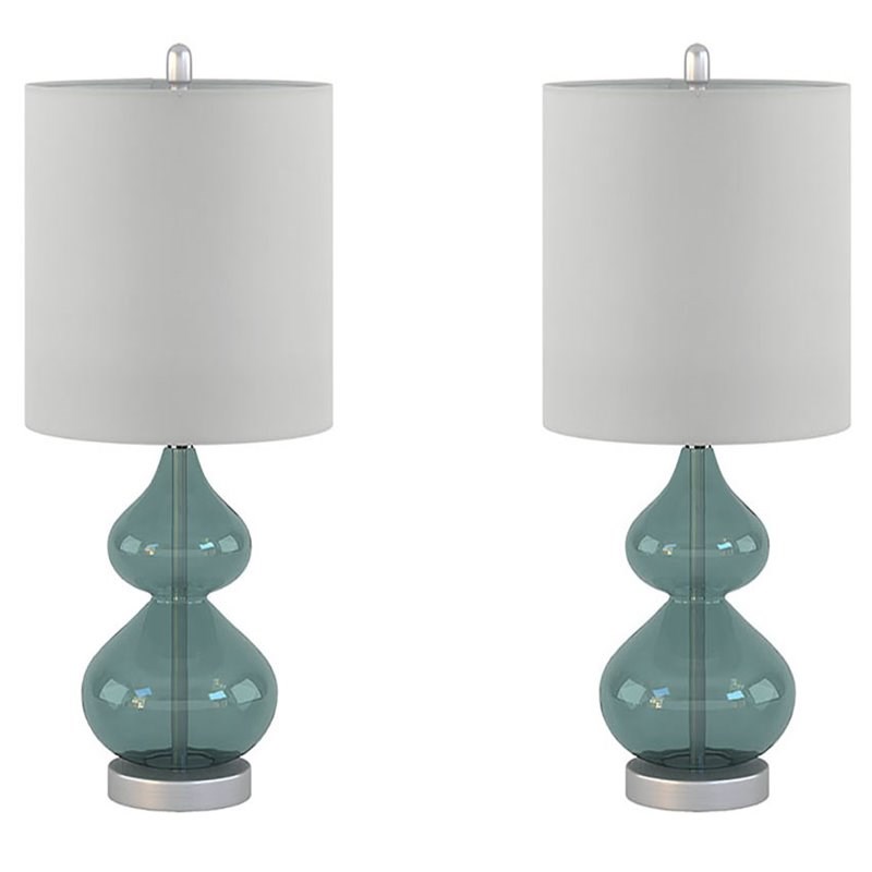510 Design Ellipse Contemporary Glass and Fabric Table Lamps in Blue (Set of 2)
