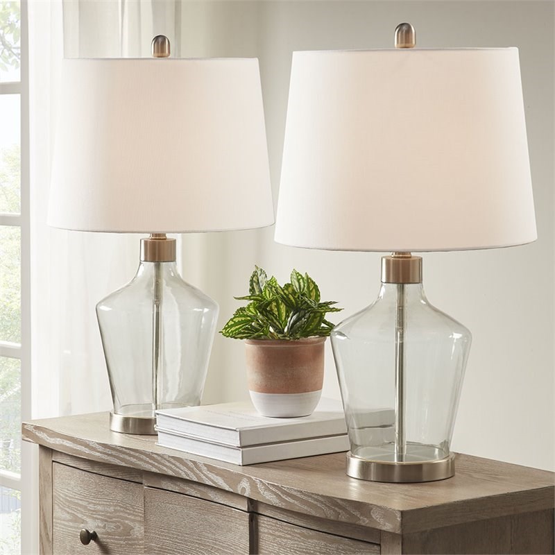 510 Design Harmony Contemporary Glass and Fabric Table Lamps - Silver (Set of 2)