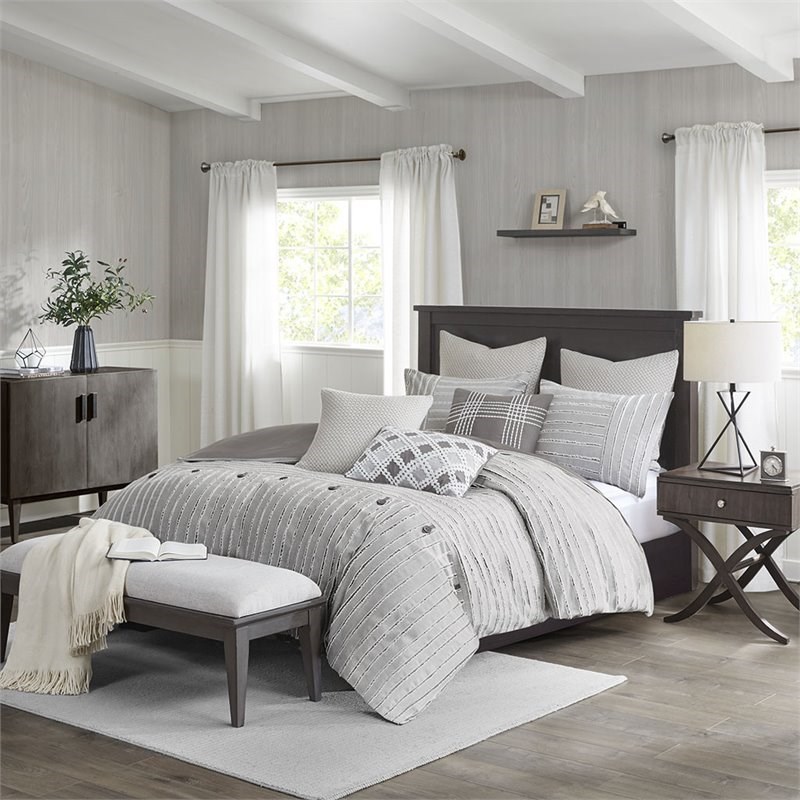 Madison Park Signature Essence Piece Cotton Clip Jacquard Comforter Set Gray Homesquare