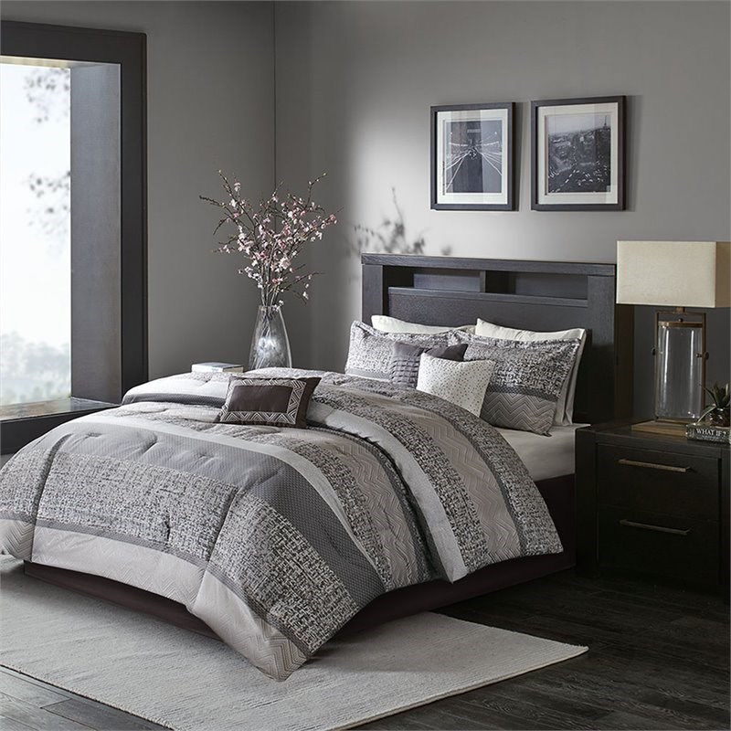 Madison Park Rhapsody 7-Piece Polyester Jacquard Comforter Set in Gray/Taupe