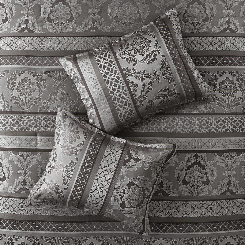 Madison Park Bellagio 7-Piece Polyester Jacquard Comforter Set in Gray