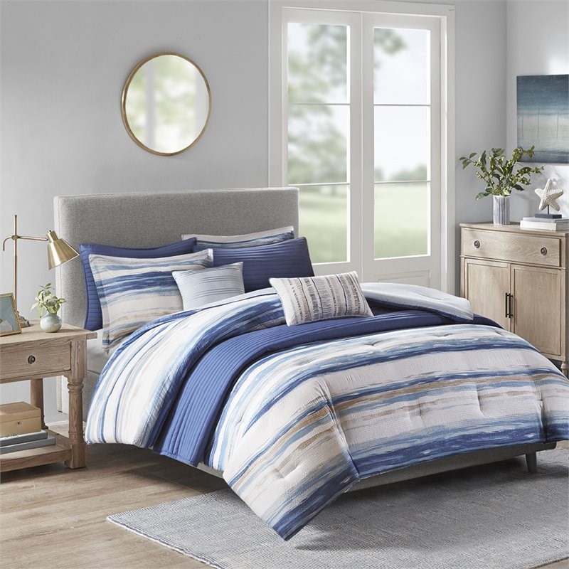 Madison Park Marina 8-Piece Microfiber Comforter and Coverlet Set in Blue
