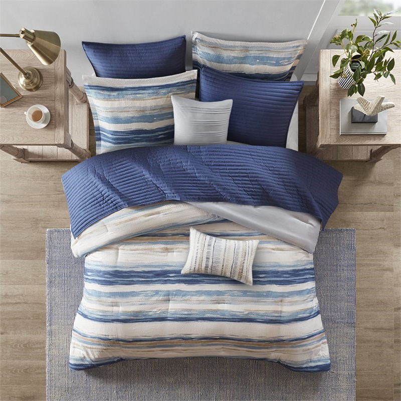 Madison Park Marina 8-Piece Microfiber Comforter and Coverlet Set in Blue