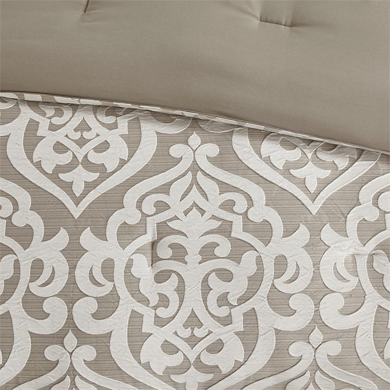 Madison Park Odette 8-Piece Polyester Jacquard Comforter Set in Tan
