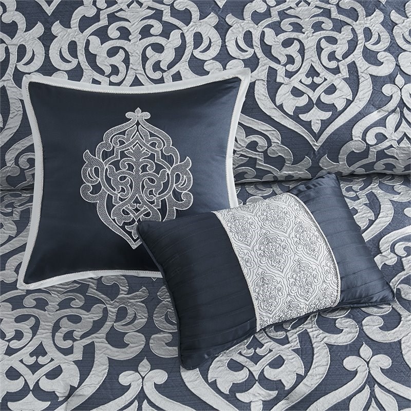 Madison Park Odette 8-Piece Polyester Jacquard Comforter Set in Navy