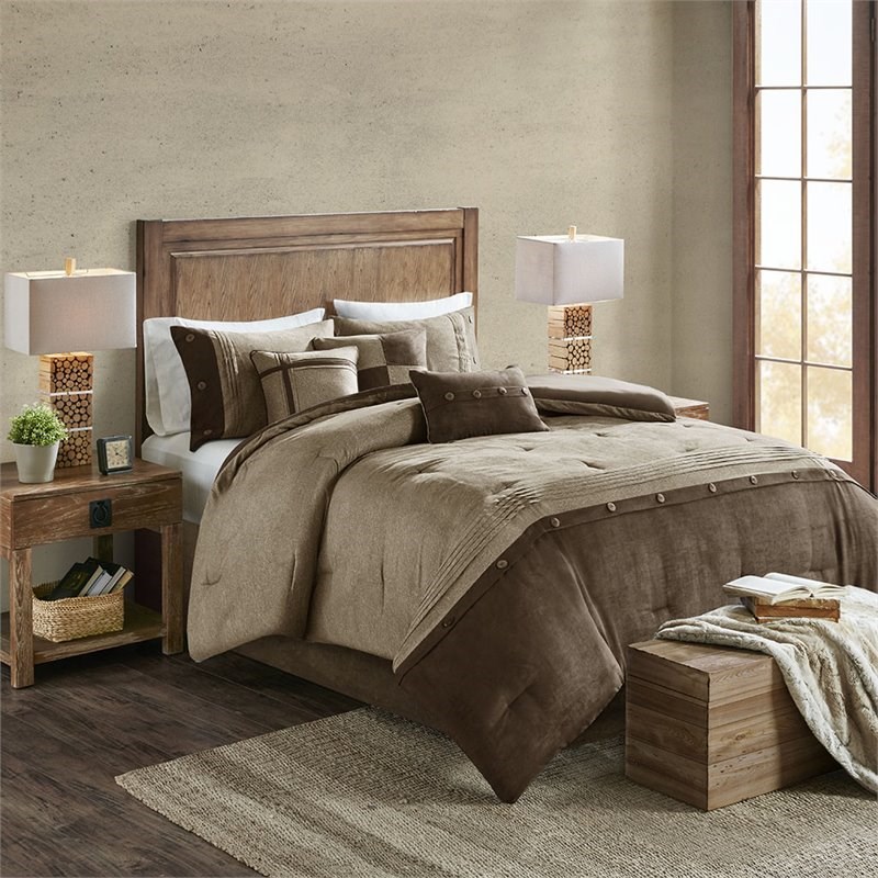 Madison Park Boone 7-Piece Polyester Microsuede Comforter Set in Brown