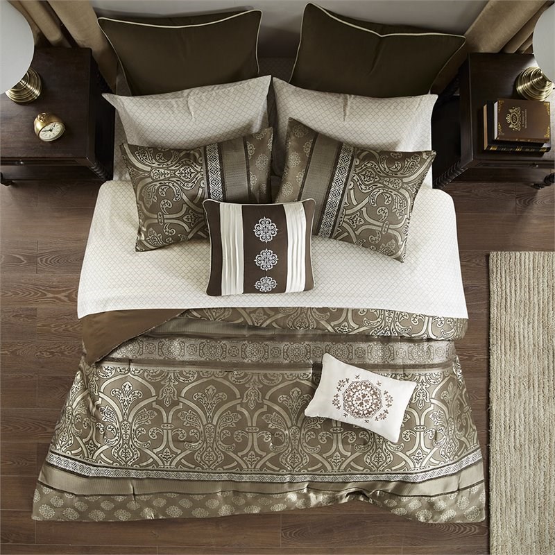 Madison Park Essentials Zara 16-Piece Polyester Jacquard Comforter Set in Brown