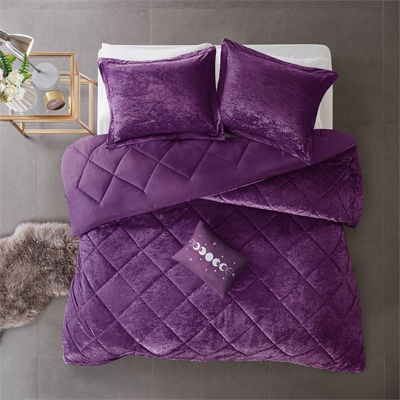 Intelligent Design Felicia Polyester Crushed Comforter Set in Purple