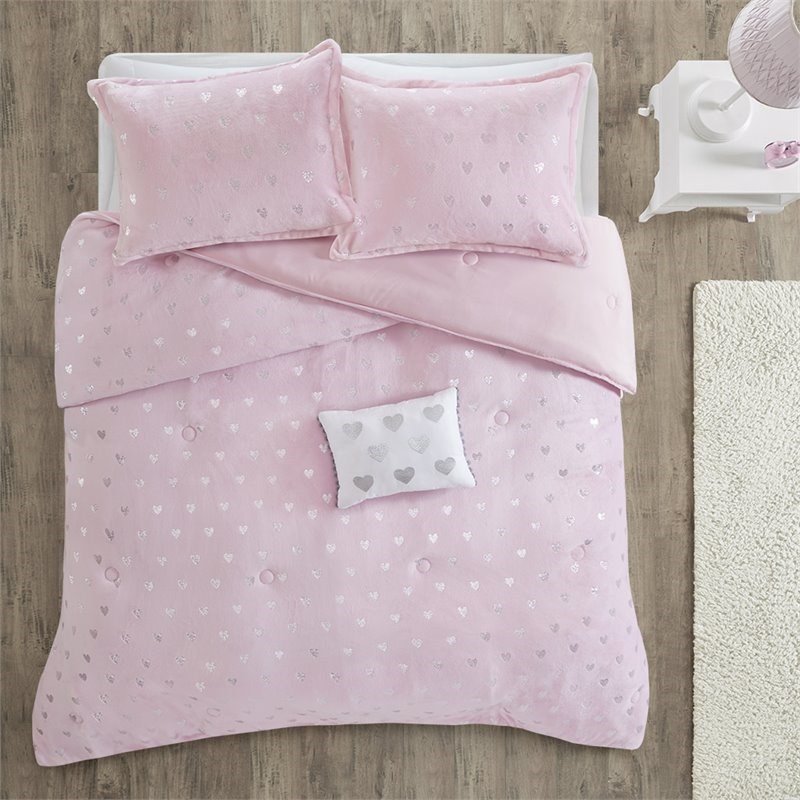Mi Zone Rosalie Polyester Printed Brushed Comforter Set in Pink Blush
