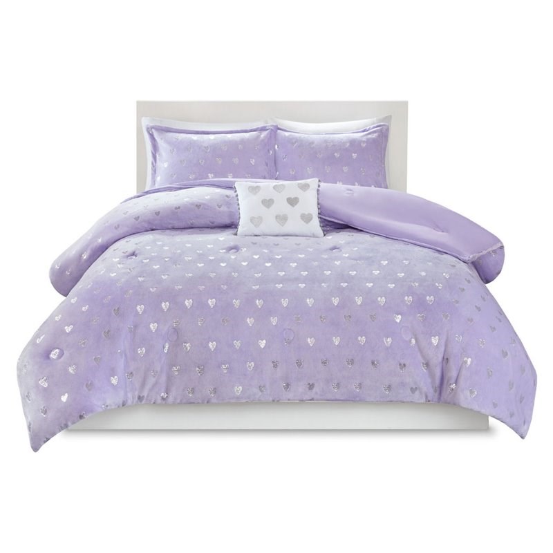 Mi Zone Rosalie Polyester Printed Brushed Comforter Set in Purple Blush