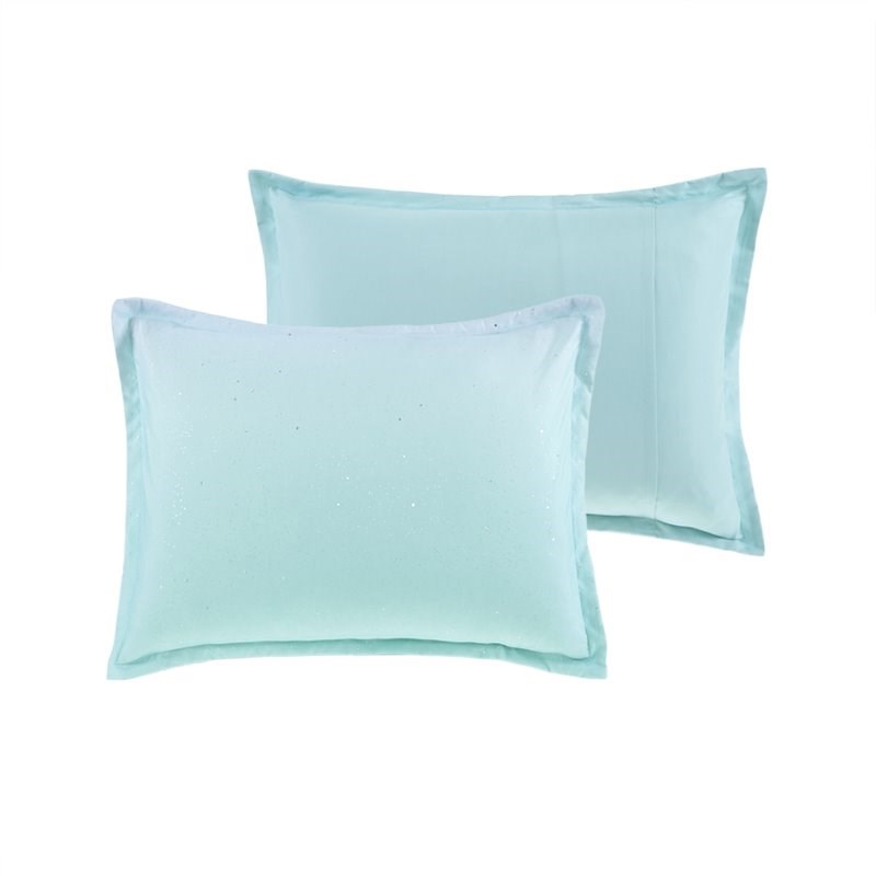 Mi Zone Glimmer Polyester Glitter Printed Comforter Set in Aqua Blue