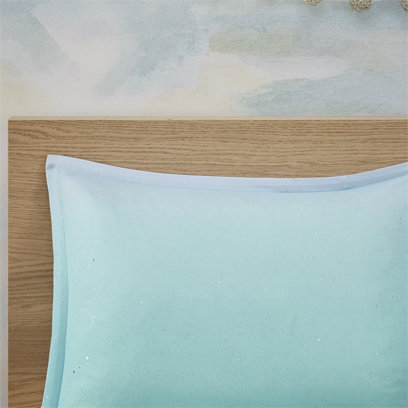 Mi Zone Glimmer Polyester Glitter Printed Comforter Set in Aqua Blue
