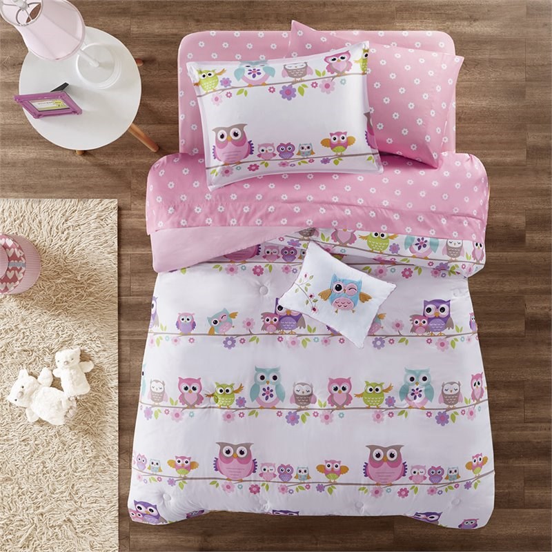 Mi Zone Kids Wise 8-piece Microfiber Printed Complete Bed and Sheet Set in Pink