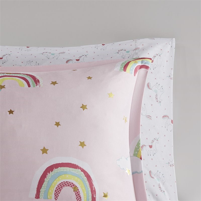 Mi Zone Kids 8-piece Polyester Alicia Rainbow Complete Bed and Sheet Set in Pink