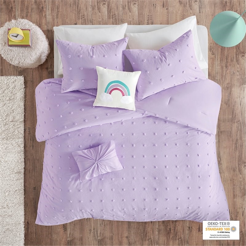 Urban Habitat Kids 5-piece Cotton Jacquard Pom Pom Comforter Set in Purple