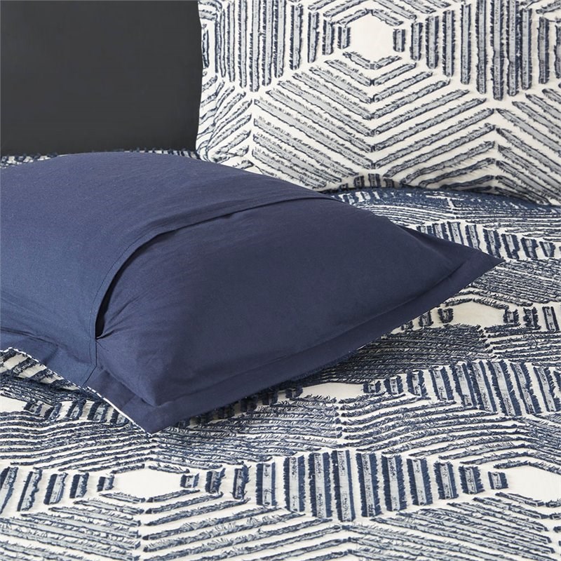 INK+IVY Ellipse Cotton Clipped Jacquard Comforter Set in Navy