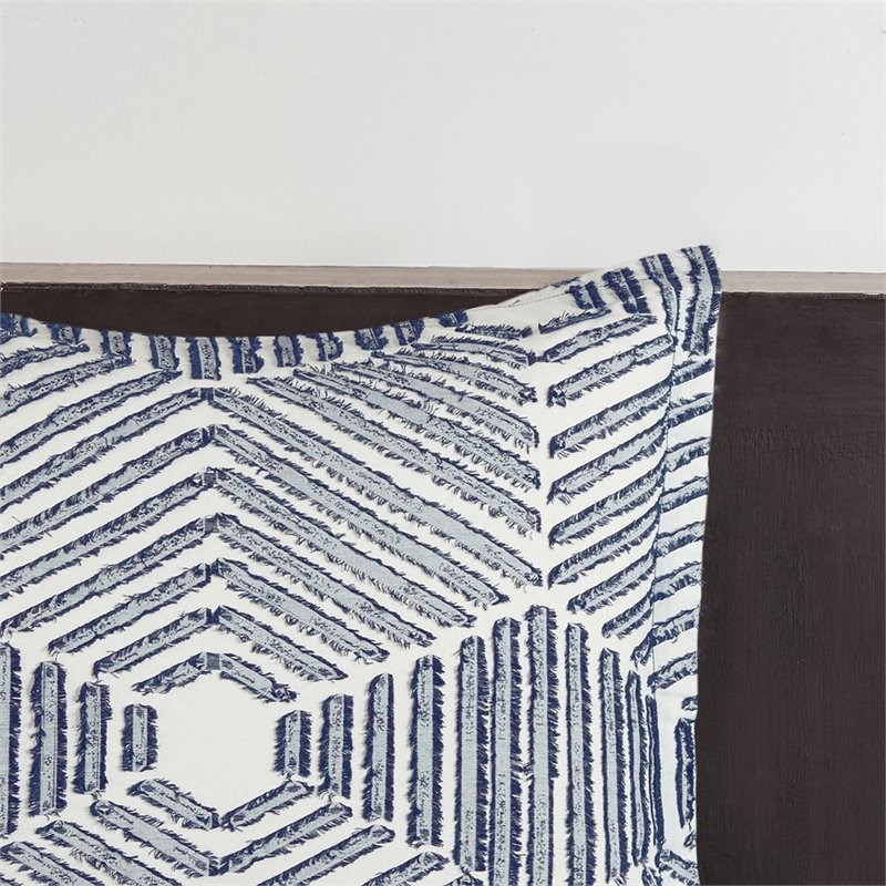 INK+IVY Ellipse Cotton Clipped Jacquard Comforter Set in Navy