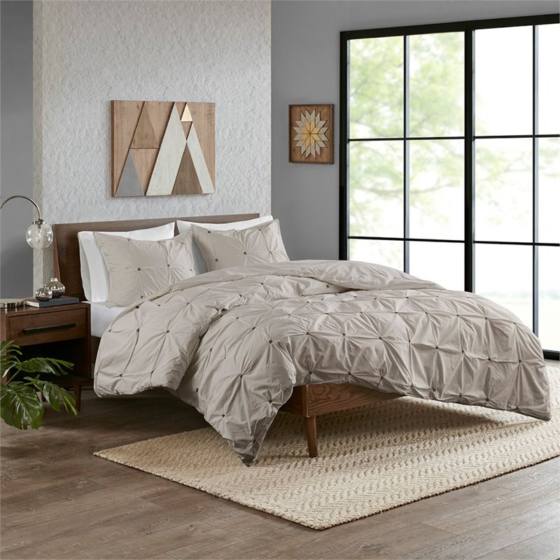INK+IVY Masie 3-Piece Cotton Solid Embroidered Comforter Mini Set in Gray Finish
