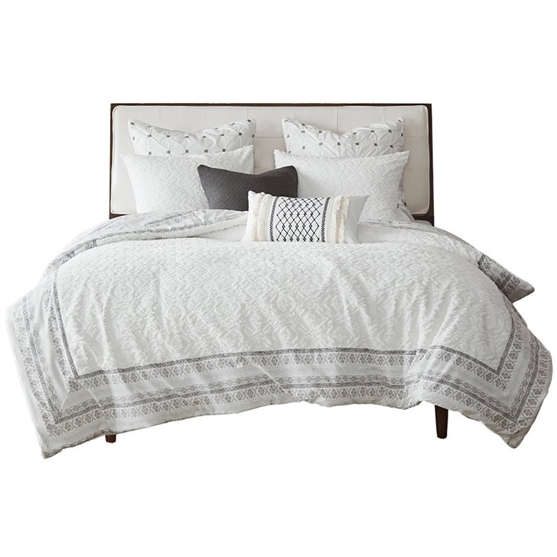 INK+IVY Mill Valley Cotton Clipped Jacquard Comforter Set in Gray