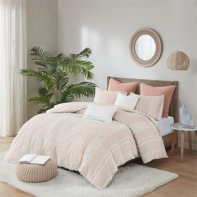 INK+IVY Kara 3-Piece Cotton Modern Jacquard Comforter Set in Blush Pink